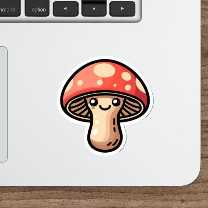 A cute waterproof sticker featuring a cartoon mushroom, ideal for nature lovers or anyone who enjoys adding a bit of woodland charm to their items  KEOLIX 