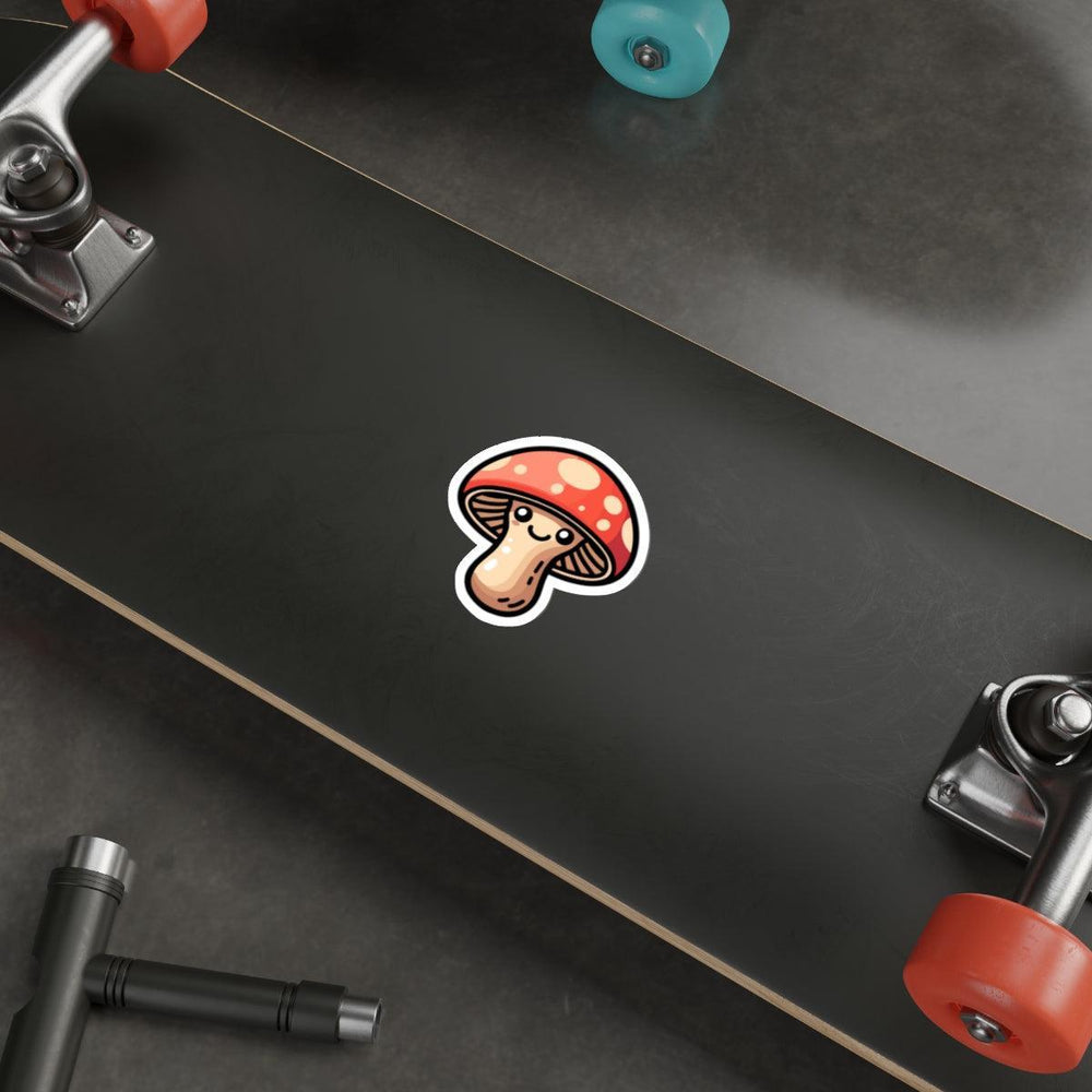 A cute waterproof sticker featuring a cartoon mushroom, ideal for nature lovers or anyone who enjoys adding a bit of woodland charm to their items 