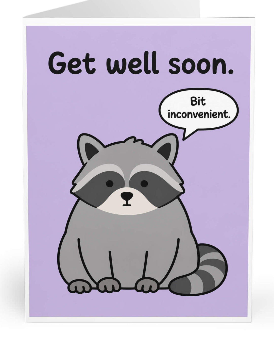 A folded greeting card shown upright on a white background. The card has a light purple front with the text &