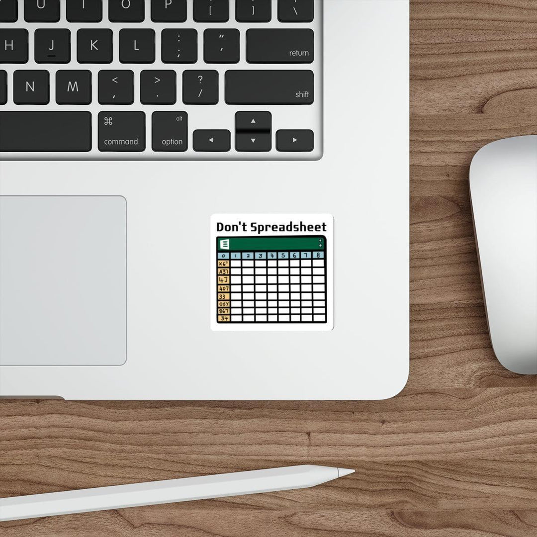 Fun waterproof sticker featuring a spreadsheet graphic, perfect for office humor. Baby Keo
