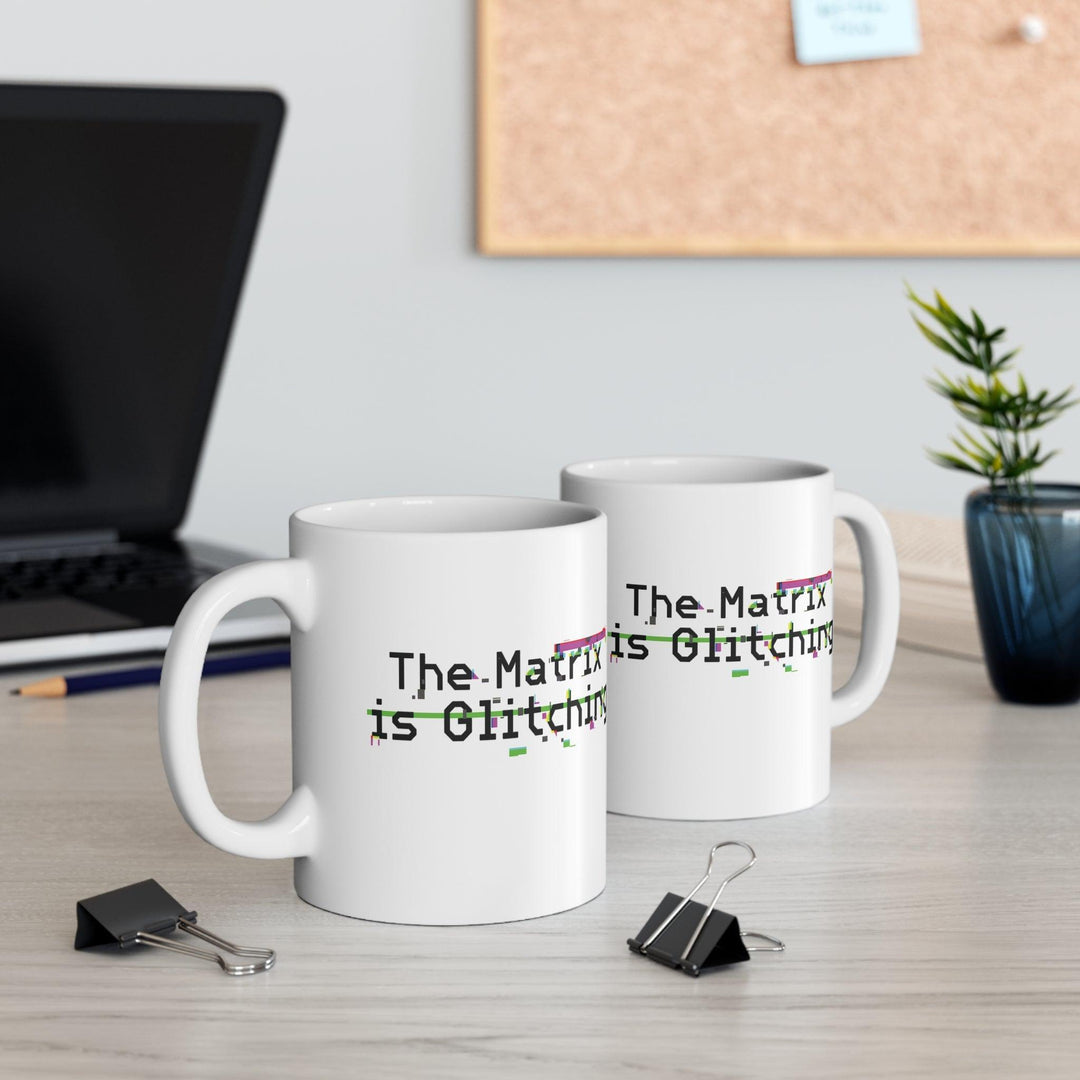 White ceramic mug featuring a retro digital font and the phrase &
