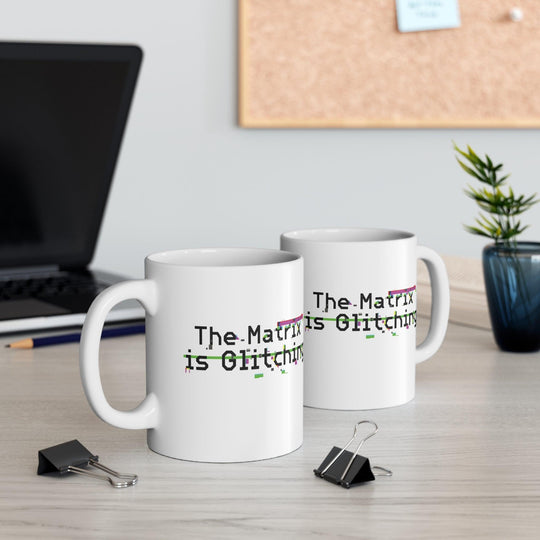White ceramic mug featuring a retro digital font and the phrase &