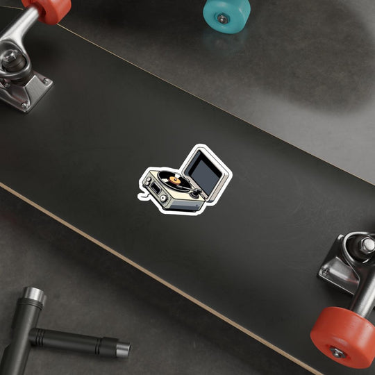 Vinyl Player Waterproof Sticker: A retro design featuring a vintage vinyl player, perfect for music lovers or those with a nostalgic flair. Great for decorating tech accessories or notebooks.  KEOLIX 