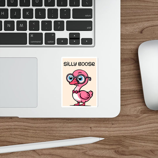 Silly Goose Waterproof Sticker: A fun cartoon design of a pink goose with oversized glasses, perfect for adding a playful and quirky touch to your personal accessories.  KEOLIX 