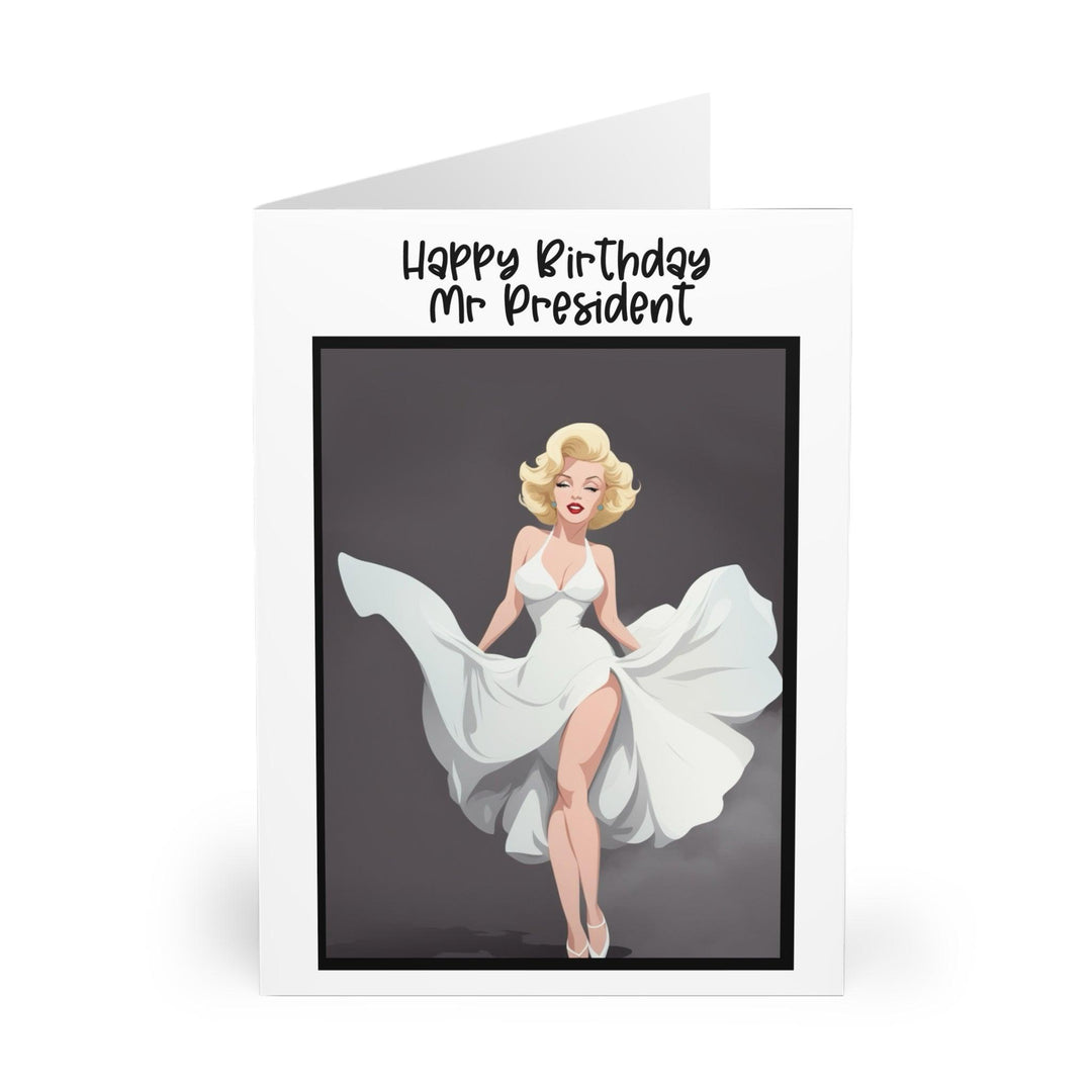 Nostalgic birthday card featuring a Marilyn Monroe-inspired character singing 'Happy Birthday Mr. President.' Perfect for fans of classic Hollywood and iconic birthday moments - Baby Keo