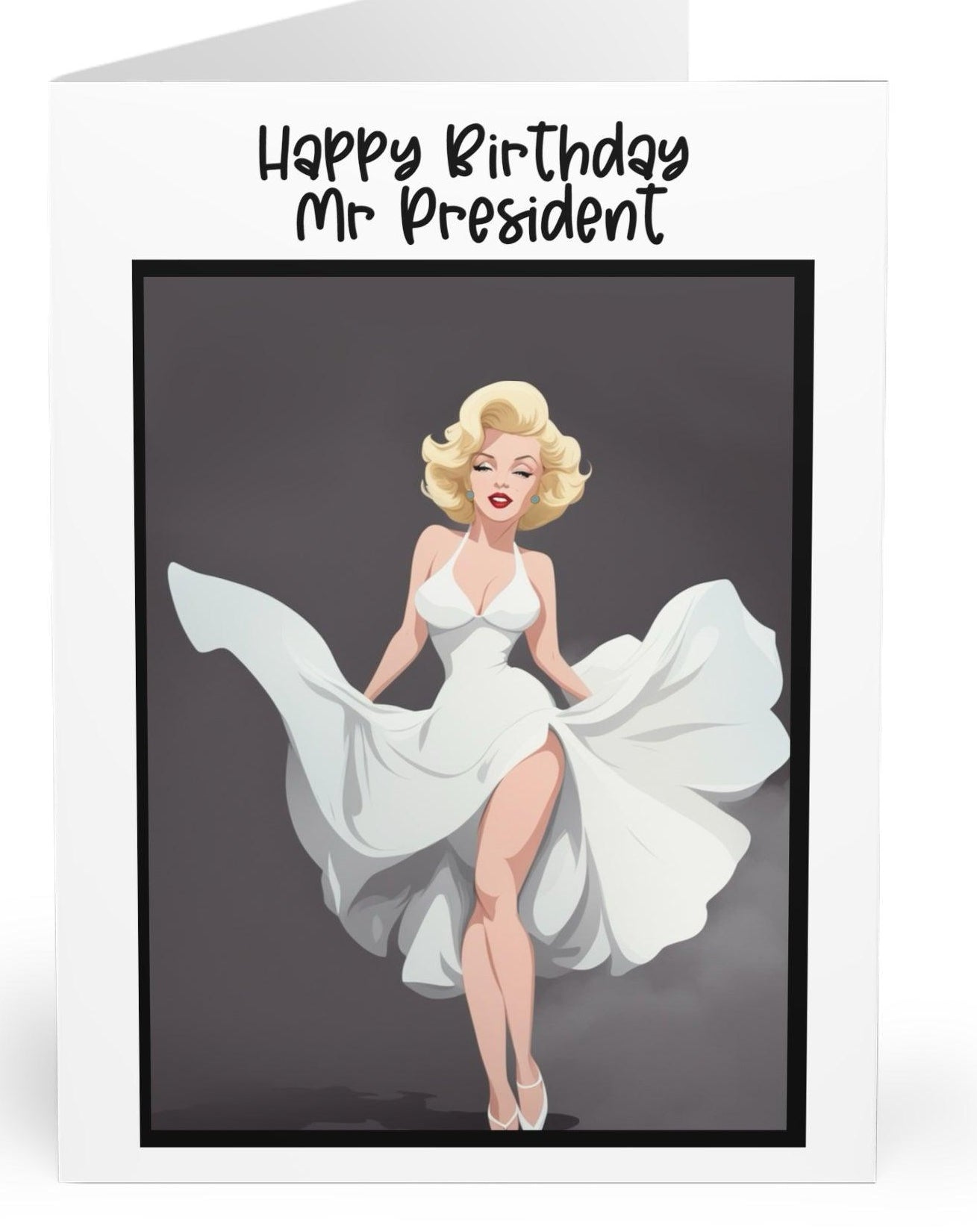 Nostalgic birthday card featuring a Marilyn Monroe-inspired character singing 'Happy Birthday Mr. President.' Perfect for fans of classic Hollywood and iconic birthday moments KEOLIX 