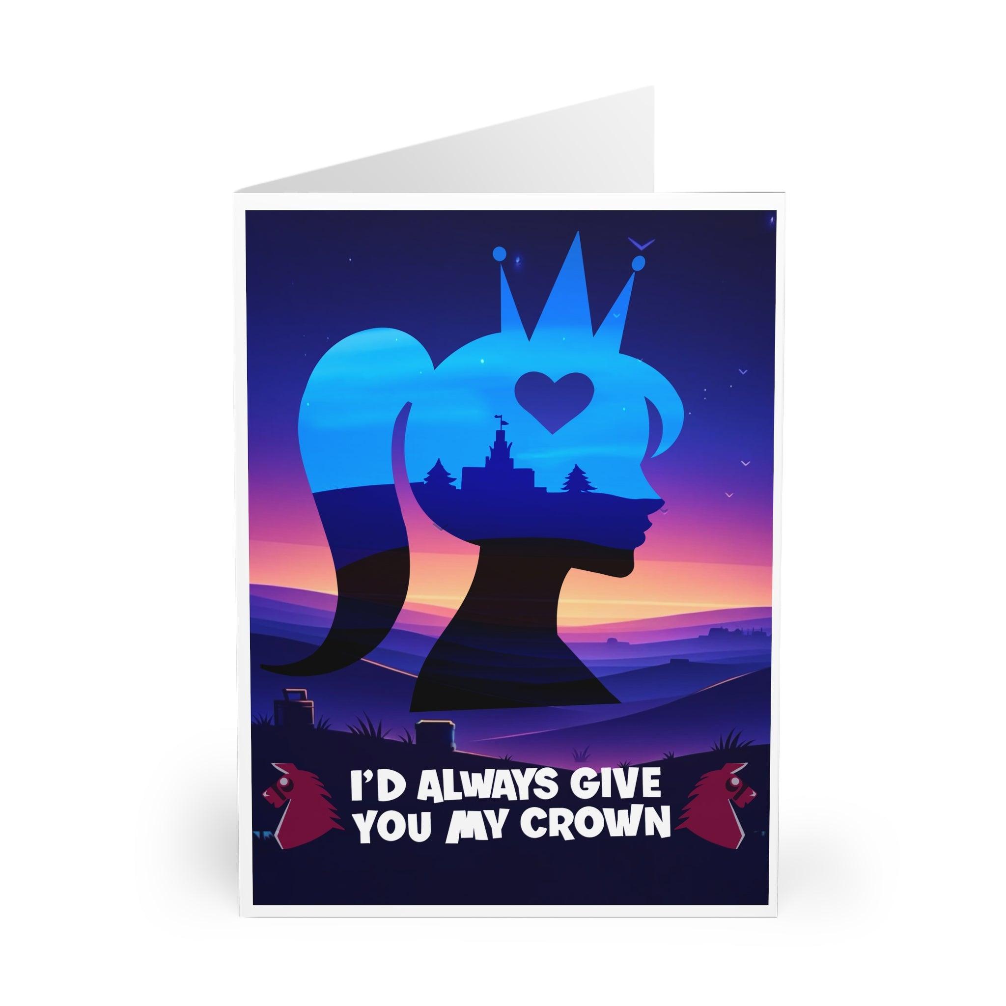 Romantic card featuring a glowing crown in a fantasy-themed setting with the phrase 'I’d Always Give You My Crown.' Perfect for expressing devotion in a unique and magical way - Baby Keo