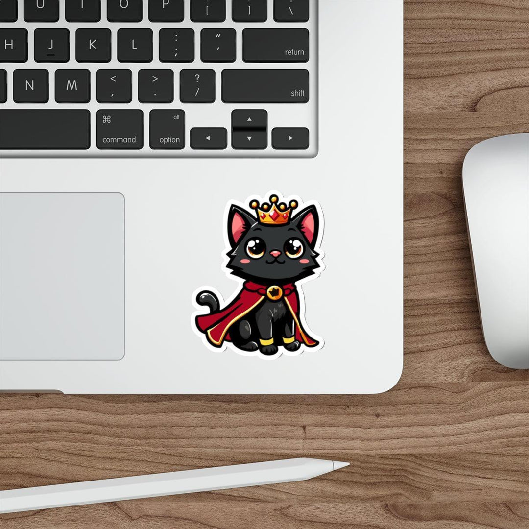 A majestic royal kitten waterproof sticker with a crown, great for adding a regal touch to your accessories. Baby Keo