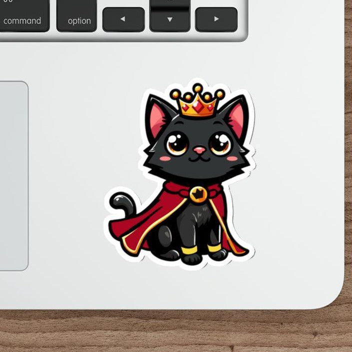 A majestic royal kitten waterproof sticker with a crown, great for adding a regal touch to your accessories.  KEOLIX