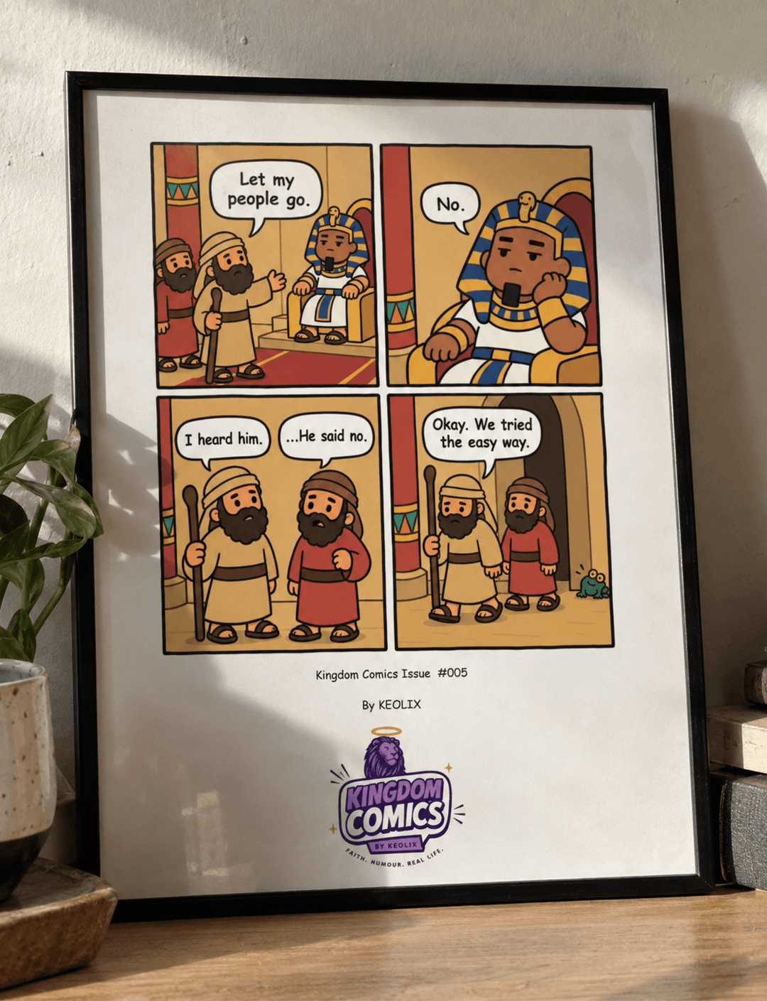 A framed comic art print titled &