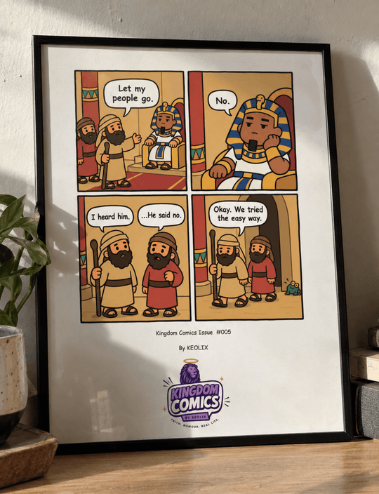 A framed comic art print titled &