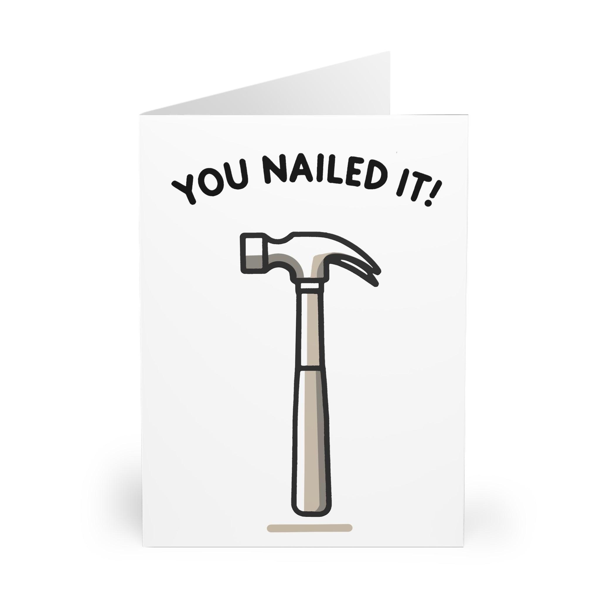 Minimalist card with a hammer illustration and the phrase 'You Nailed It!' A simple, yet motivating card to celebrate accomplishments - Baby Keo.