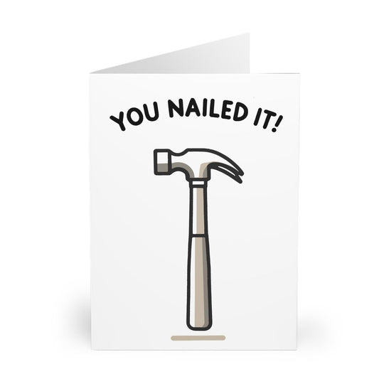 Minimalist card with a hammer illustration and the phrase &