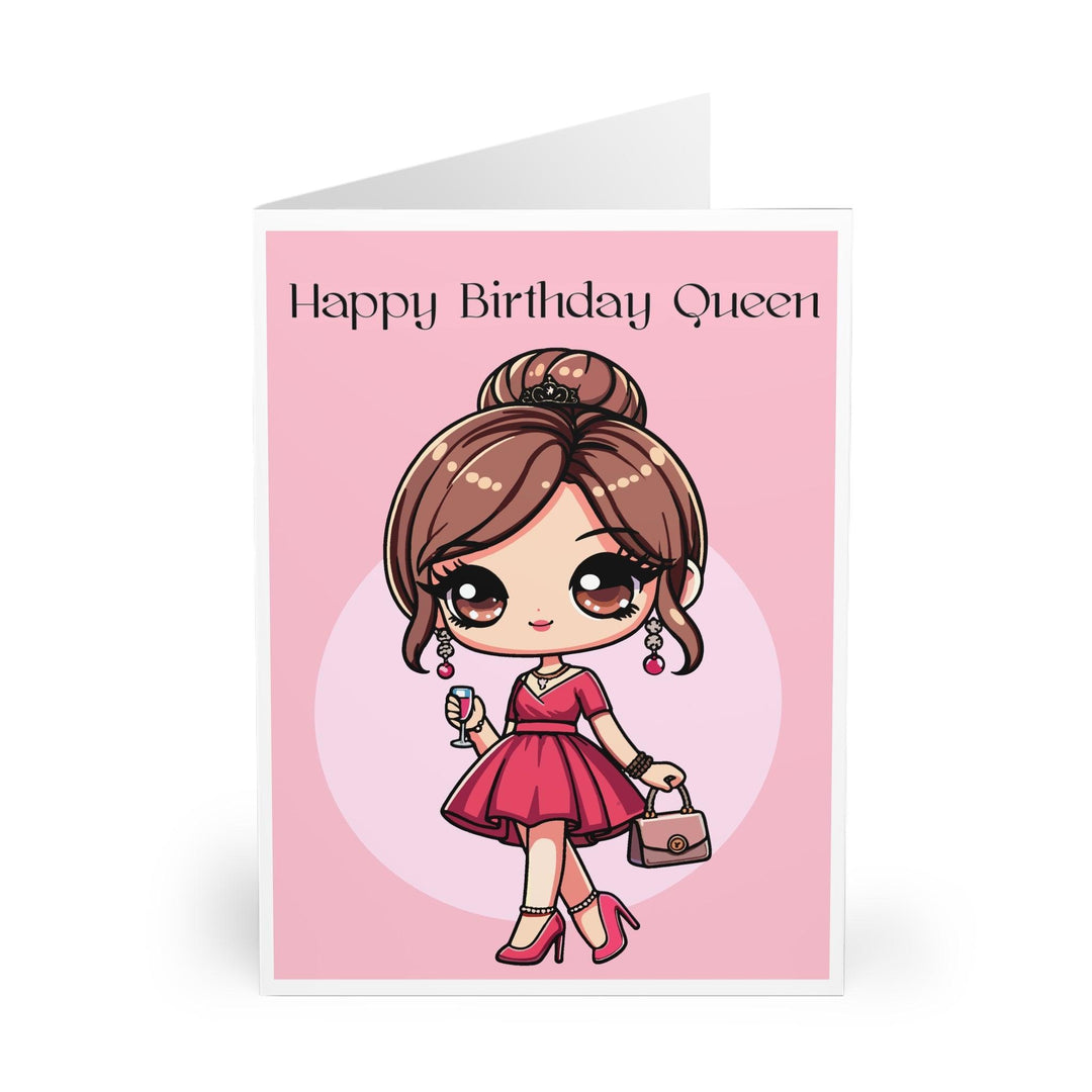 Stylish birthday card featuring a fashionable character with the phrase 'Happy Birthday Queen.' Perfect for celebrating someone fabulous and fashionable on their special day - Baby Keo