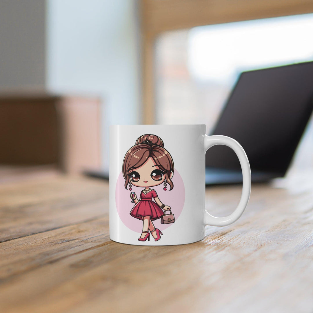 White ceramic mug with a cartoon girl illustration and the bold text 'Princess,' ideal for anyone embracing their inner royalty.
