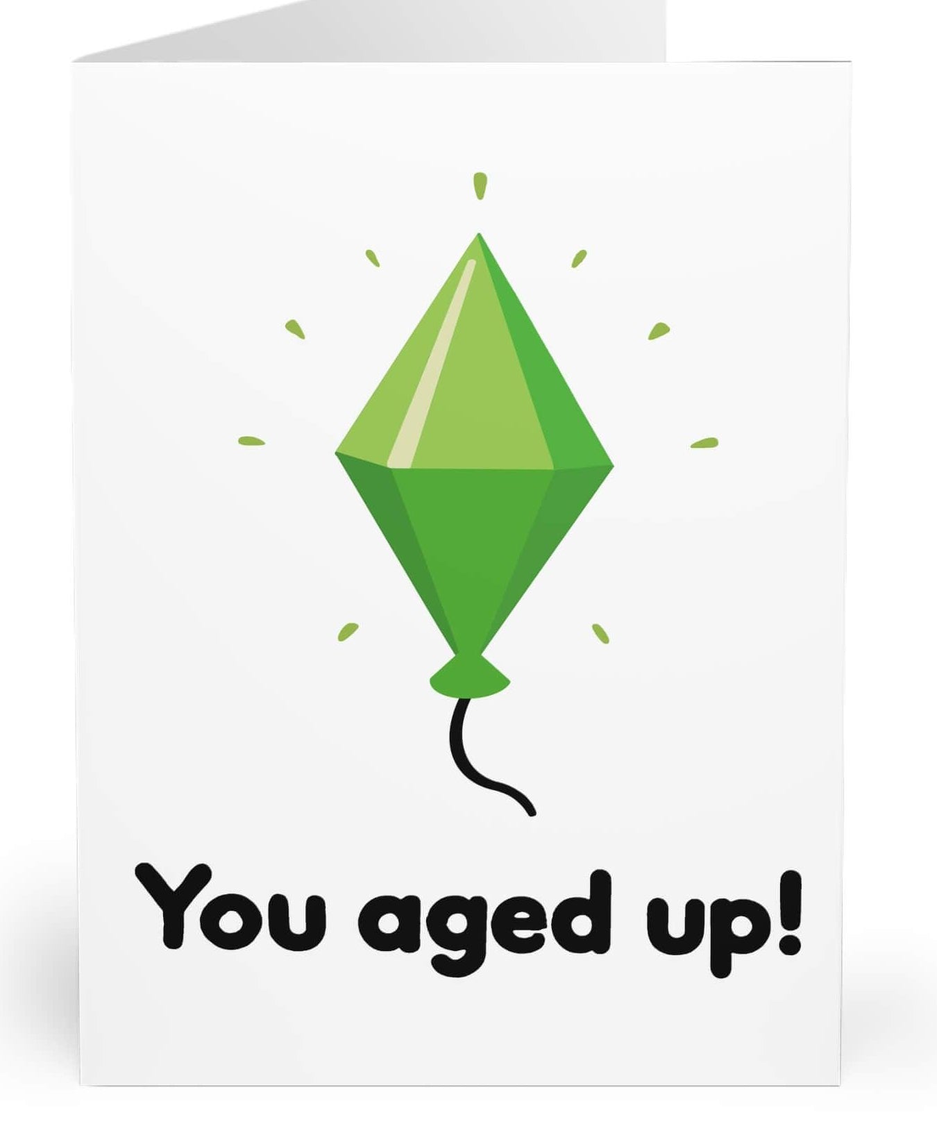 Minimalist birthday card featuring a bright green geometric shape with the phrase 'You aged up!' A fun and simple way to celebrate another year, perfect for gaming fans or anyone who enjoys a playful twist on aging - KEOLIX
