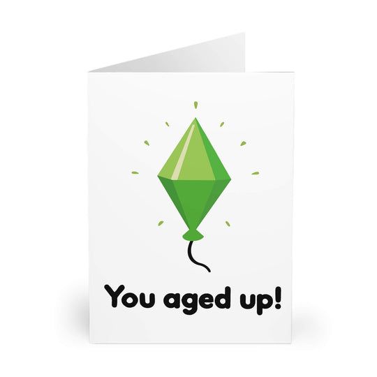 Minimalist birthday card featuring a bright green geometric shape with the phrase &