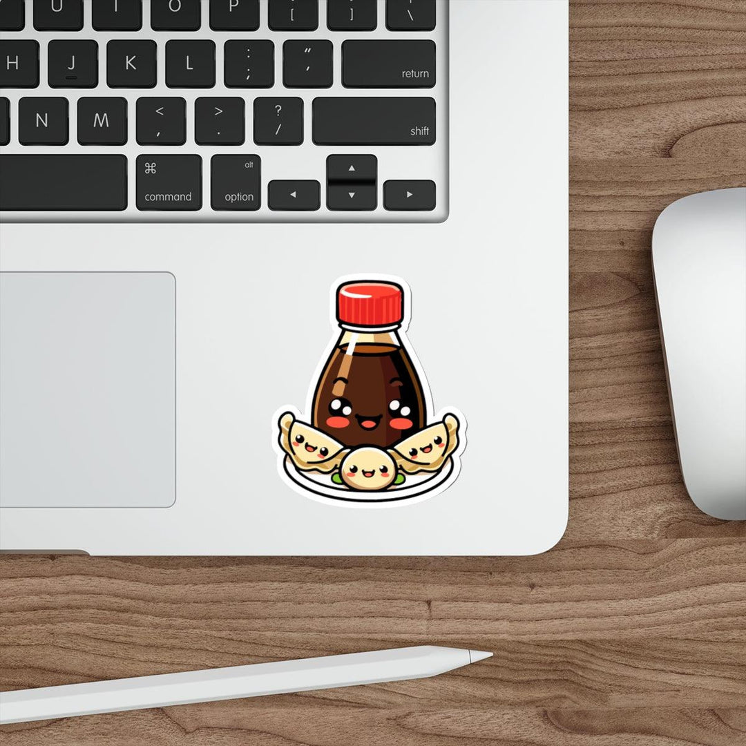 Soy Sauce with Gyozas Waterproof Sticker: A cute soy sauce bottle paired with dumplings (gyozas), perfect for foodies and those who love adorable food-themed designs.  KEOLIX 