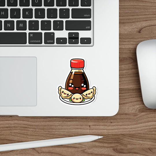 Soy Sauce with Gyozas Waterproof Sticker: A cute soy sauce bottle paired with dumplings (gyozas), perfect for foodies and those who love adorable food-themed designs.  KEOLIX 