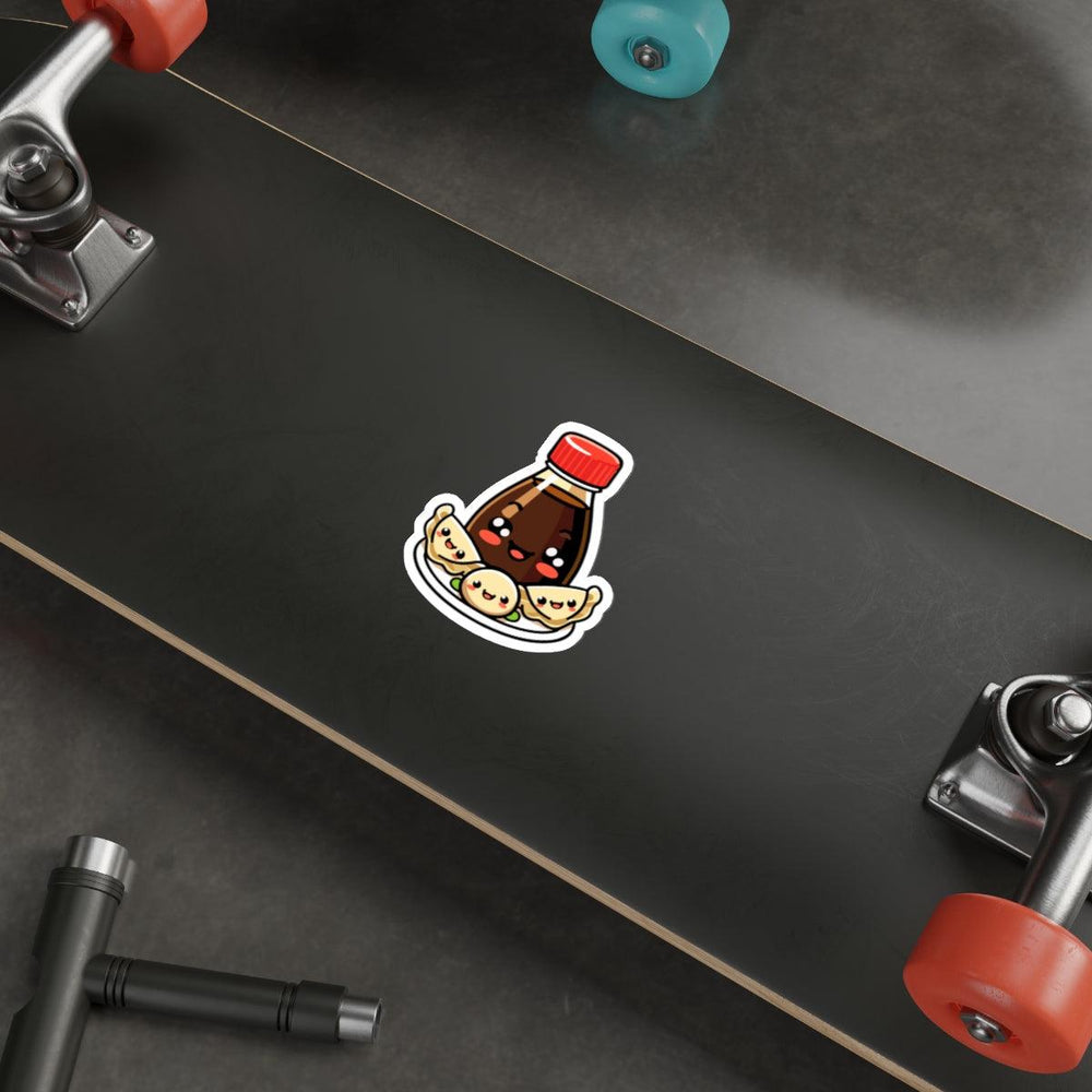 Soy Sauce with Gyozas Waterproof Sticker: A cute soy sauce bottle paired with dumplings (gyozas), perfect for foodies and those who love adorable food-themed designs. KEOLIX 