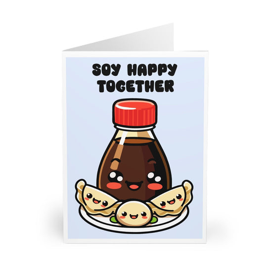 Cute card showing a soy sauce bottle and dumplings with the phrase &