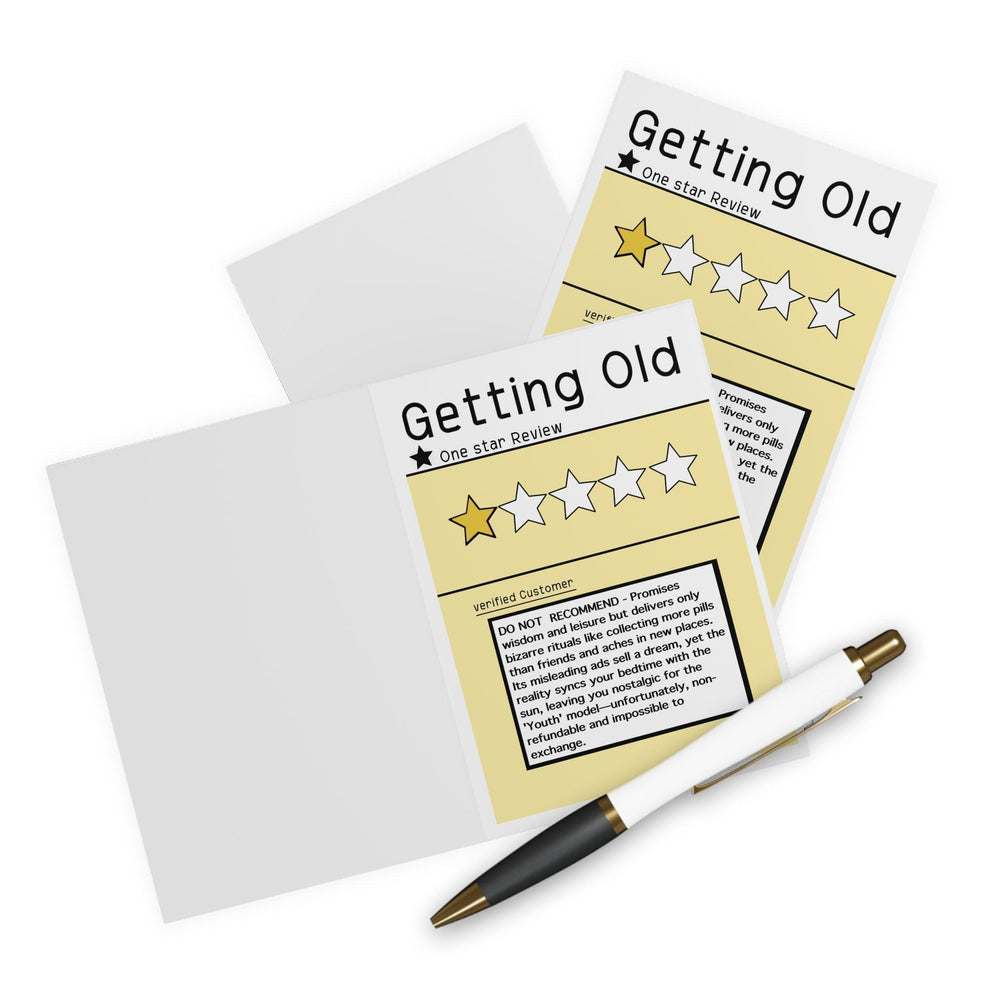 Funny birthday card designed as a mock-up product review, rating the experience of 'Getting Old' with a humorous touch. Perfect for those celebrating milestone birthdays with a sense of humor - Baby Keo