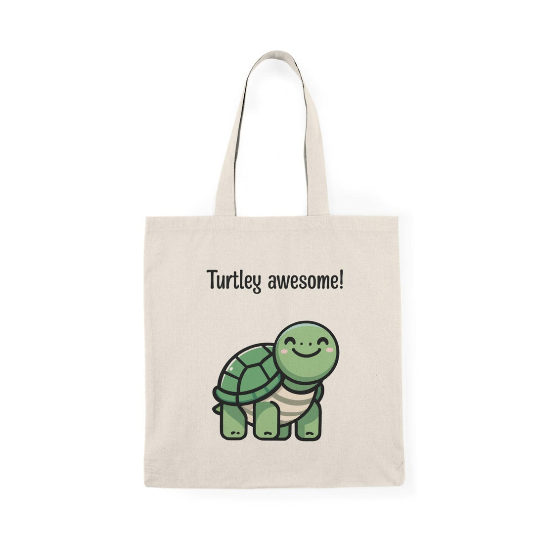 Eco-friendly canvas tote bag featuring a cute turtle illustration with the phrase 'Turtley awesome!' Perfect for animal lovers and sustainable shopping - Baby Keo.