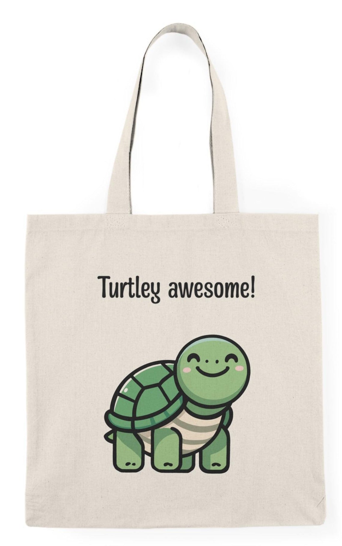 Eco-friendly canvas tote bag featuring a cute turtle illustration with the phrase 'Turtley awesome!' Perfect for animal lovers and sustainable shopping - KEOLIX
