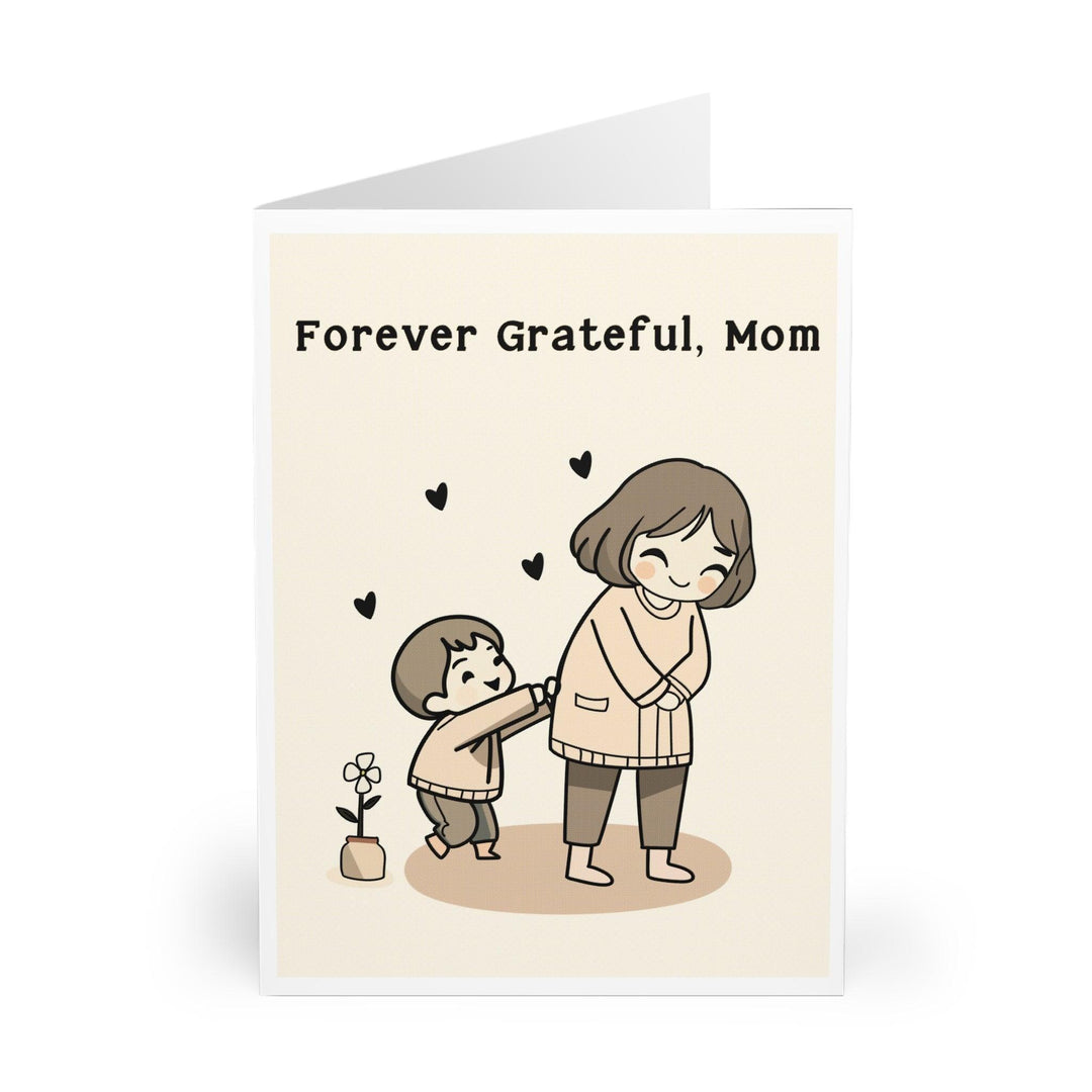 Touching greeting card featuring a mother and child illustration with the phrase 'Forever Grateful, Mum.' Perfect for expressing appreciation and love to mothers on special occasions - Baby Keo