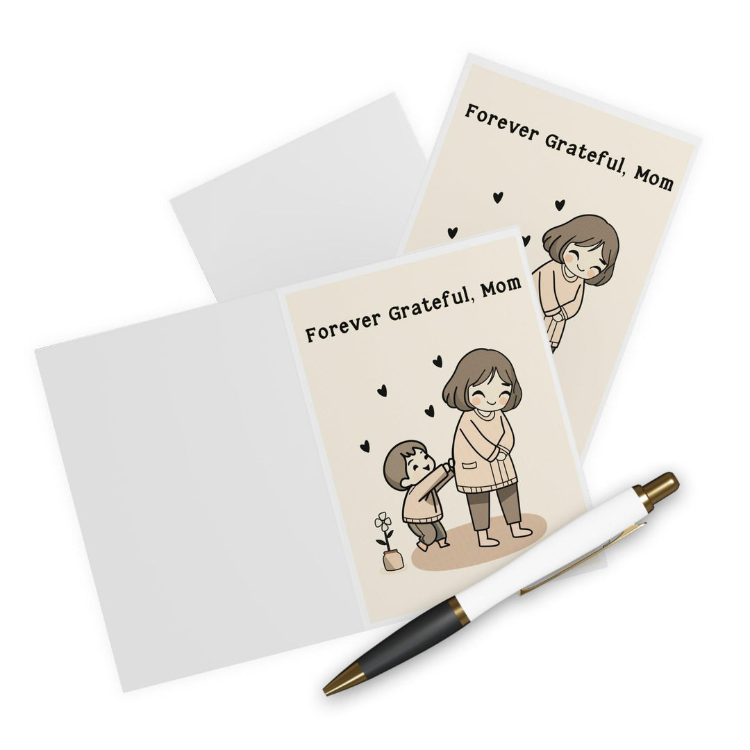 Touching greeting card featuring a mother and child illustration with the phrase 'Forever Grateful, Mum.' Perfect for expressing appreciation and love to mothers on special occasions - Baby Keo