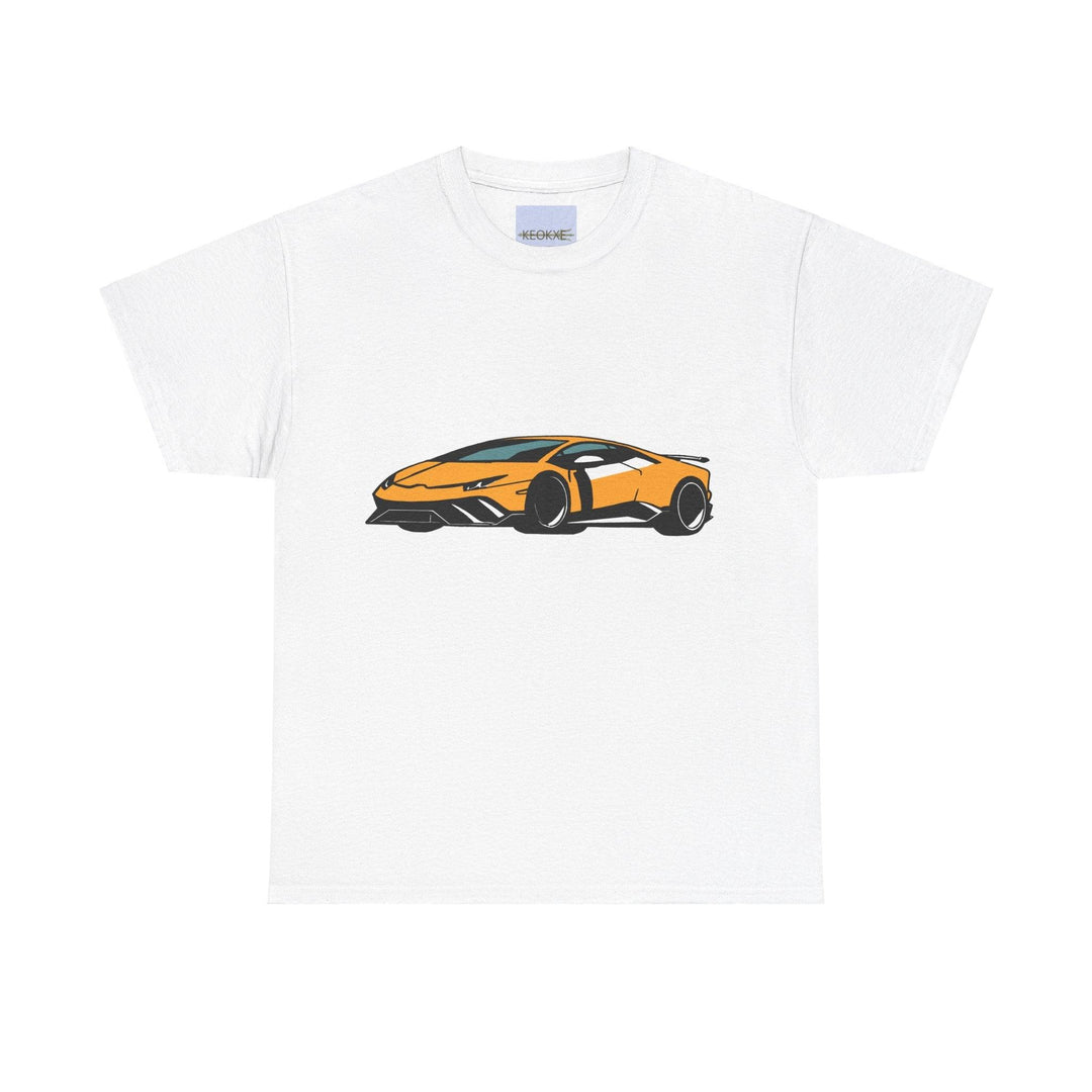 White T-shirt featuring an illustration of a sleek, high-performance sports car. A bold design for car enthusiasts and those with a love for luxury vehicles."