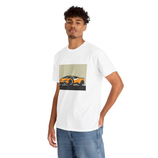 White T-shirt featuring an illustration of a sleek, high-performance sports car. A bold design for car enthusiasts and those with a love for luxury vehicles."