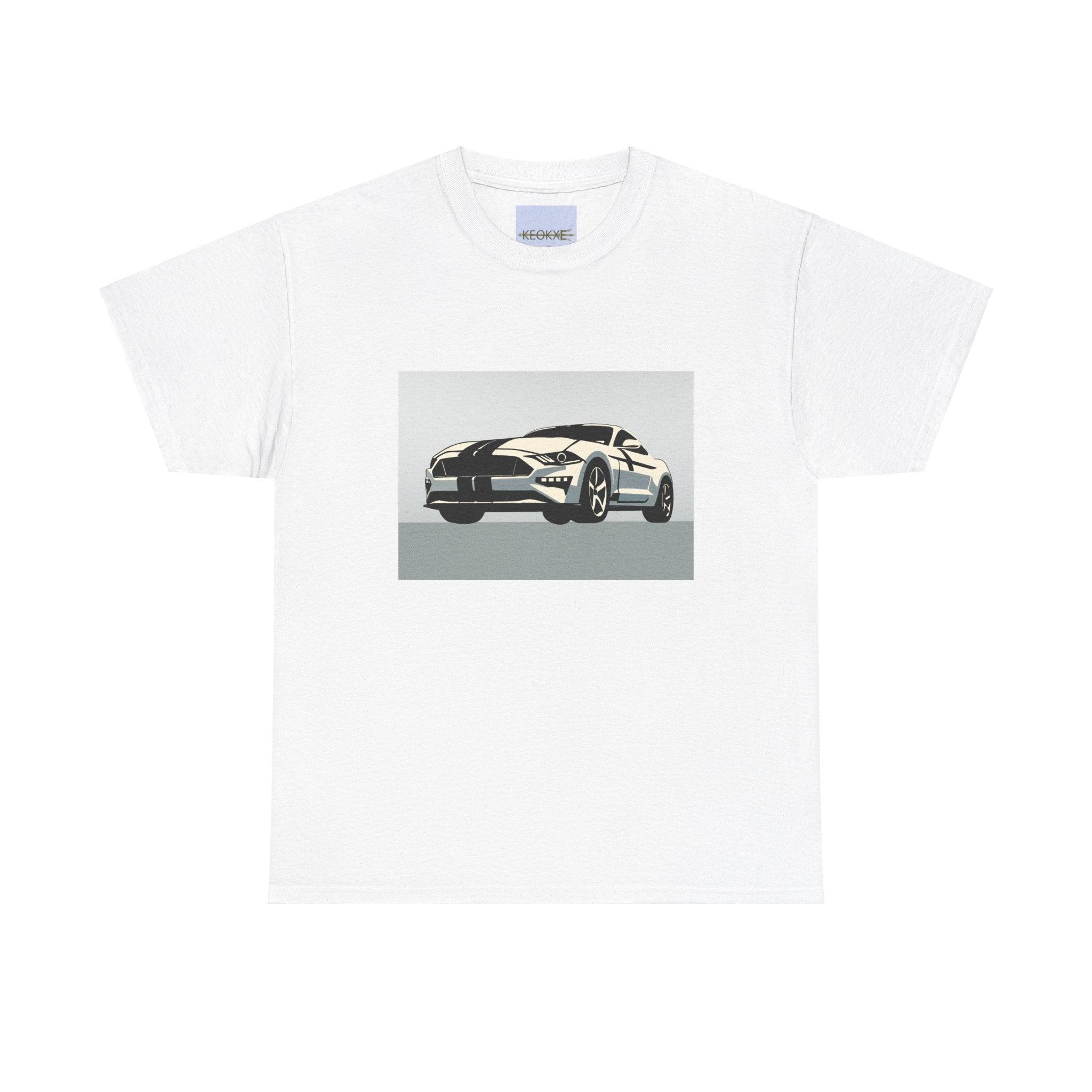 White unisex T-shirt featuring an illustration of a powerful muscle car. A cool and stylish design for fans of classic cars and racing culture."