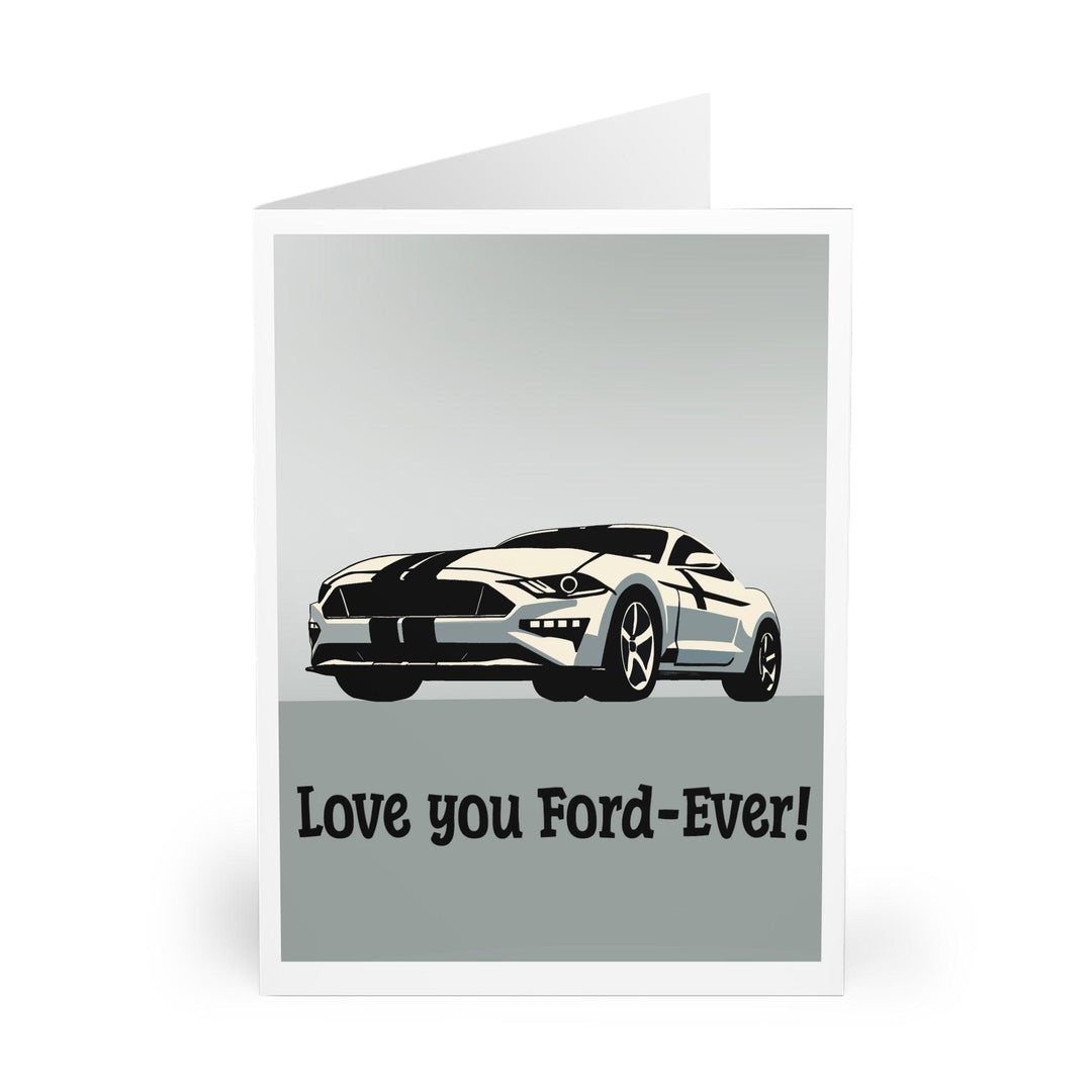 Car-themed greeting card featuring a sleek Ford Mustang and the phrase 'Love You Ford-Ever!' Perfect for car enthusiasts or to send a playful message of lasting love - Baby Keo