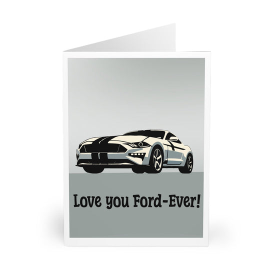 Car-themed greeting card featuring a sleek Ford Mustang and the phrase &