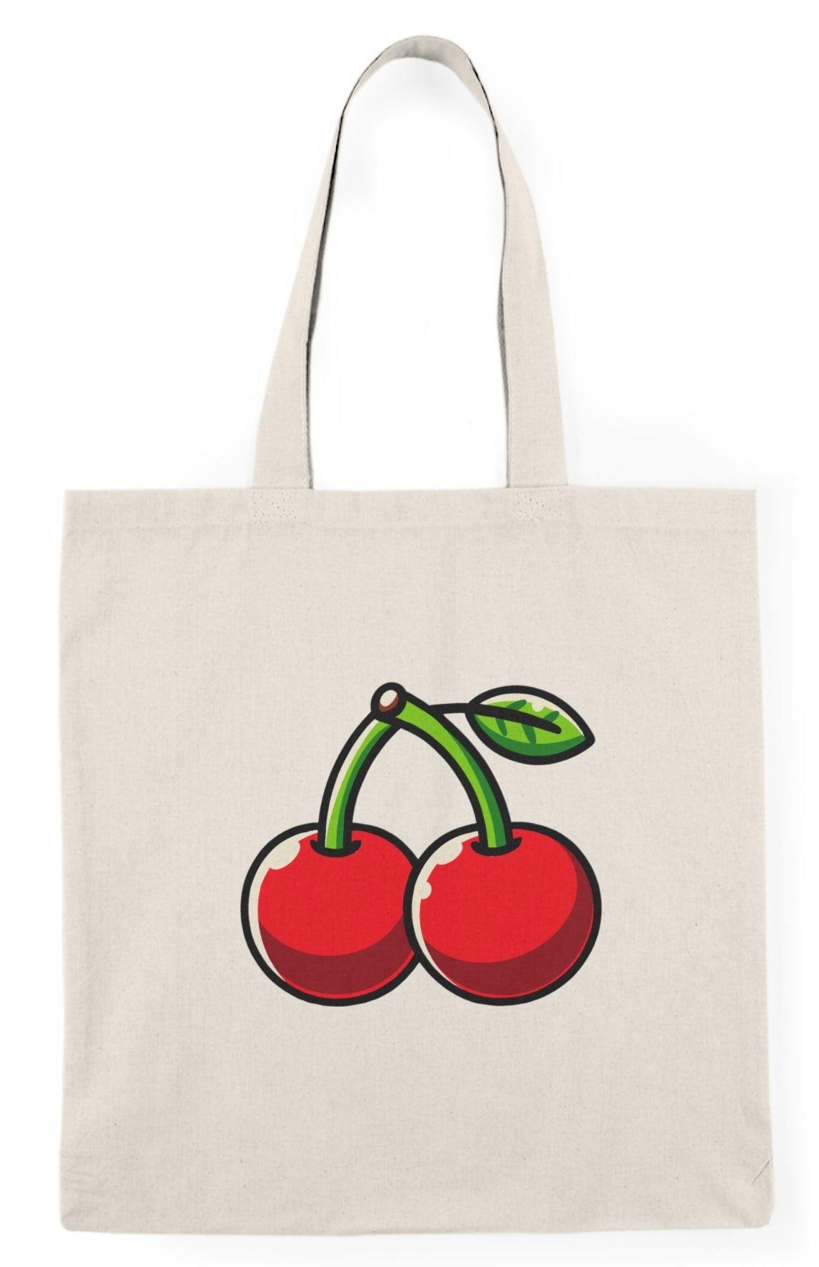 Tote bag featuring a charming design of vibrant red cherries against a soft background. The playful illustration captures the essence of summer and adds a fresh touch to your everyday style, making it a perfect accessory for fruit lovers and anyone seeking a pop of color." KEOLIX 