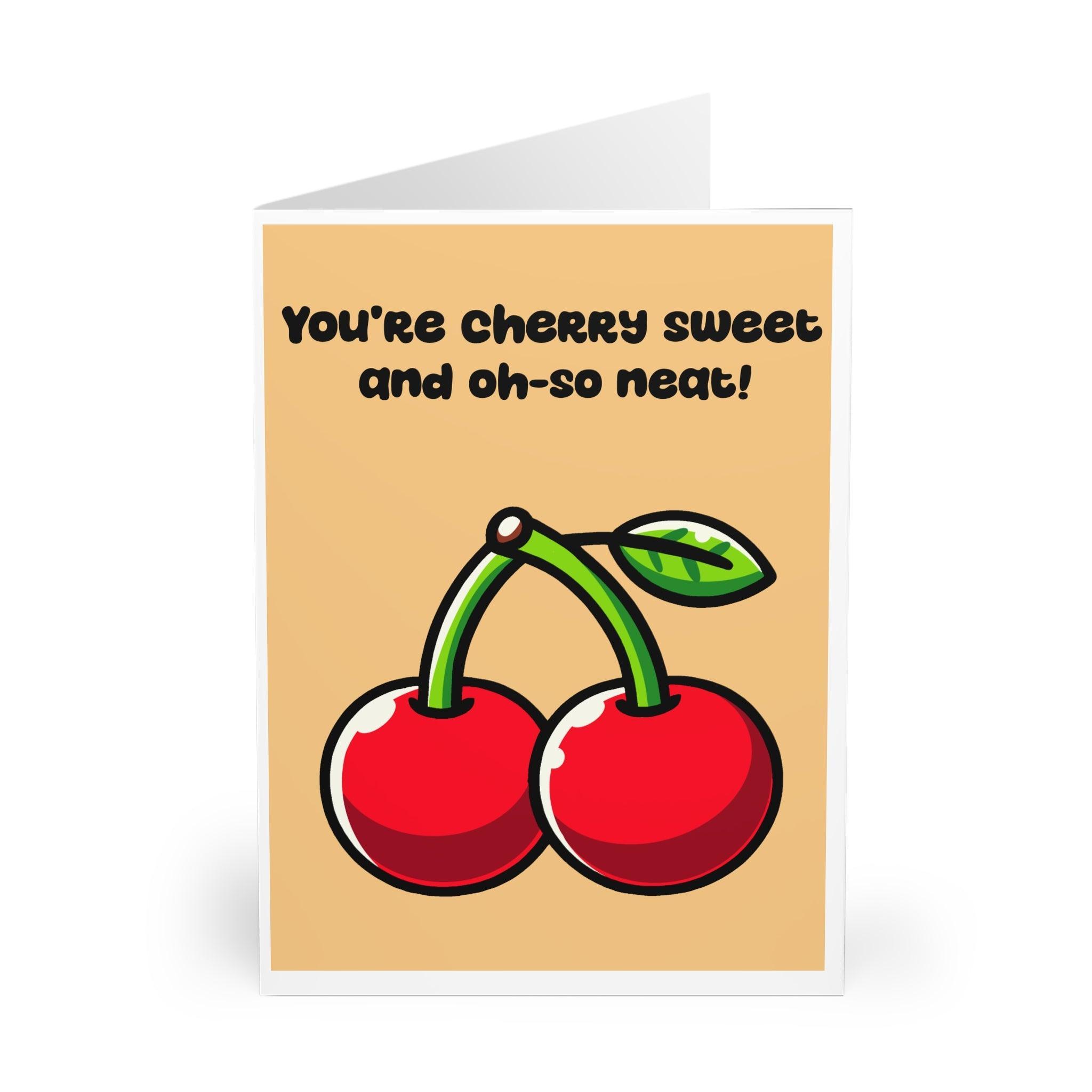 Sweet and simple card featuring cherries and the phrase 'You’re Cherry Sweet and Oh-So Neat!' A cute way to tell someone how sweet they are - Baby Keo