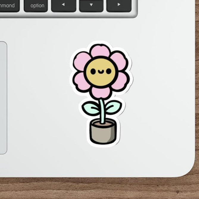 Waterproof Flower in Pot Sticker – A charming and cute flower blooming in a pot, in a soft and whimsical style. This waterproof sticker is ideal for brightening up any space. KEOLIX 