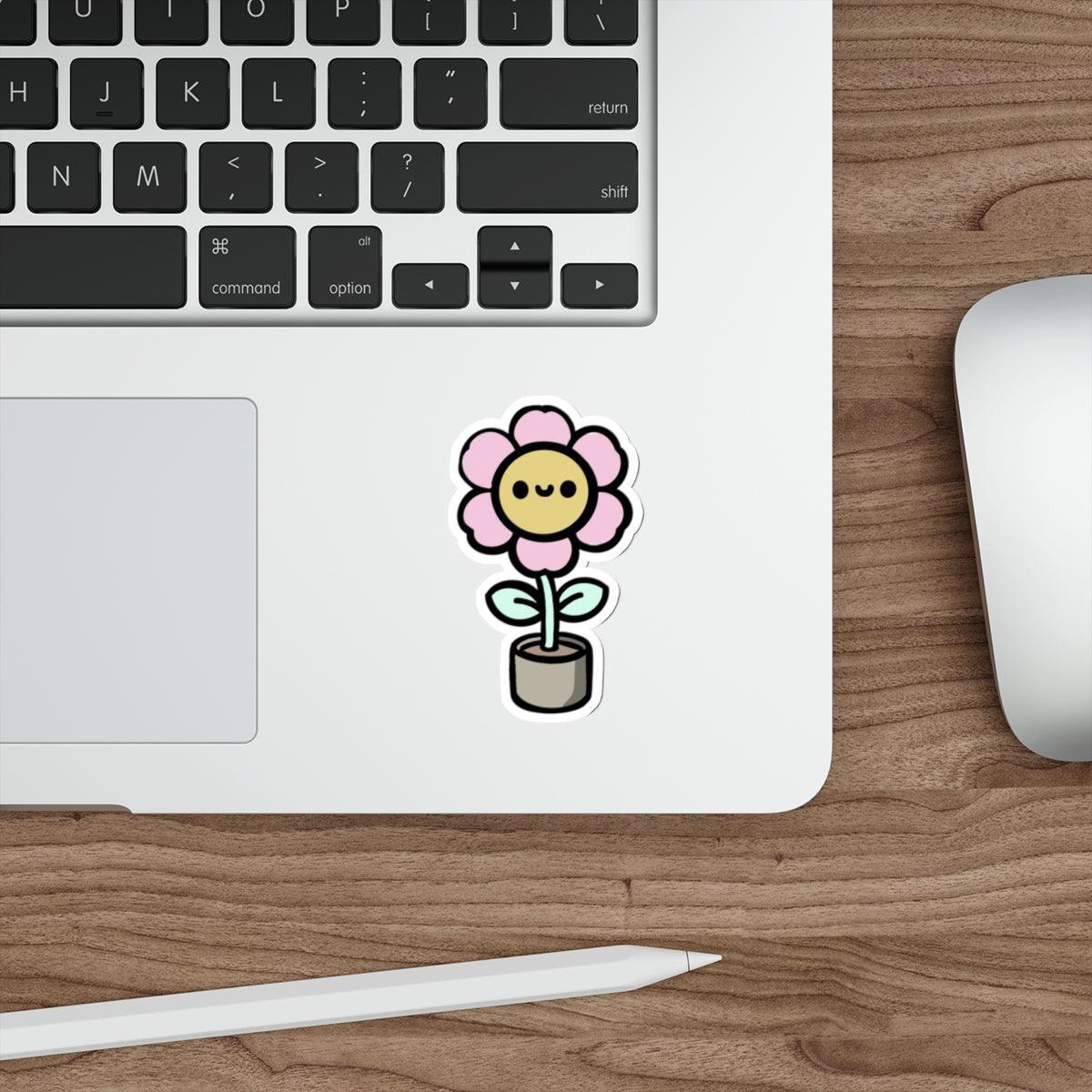 Waterproof Flower in Pot Sticker – A charming and cute flower blooming in a pot, in a soft and whimsical style. This waterproof sticker is ideal for brightening up any space. KEOLIX 