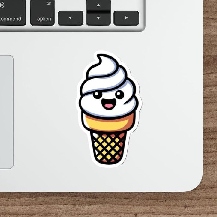 Waterproof Ice Cream Cone Sticker – An adorable waterproof sticker featuring a soft-serve ice cream cone with sprinkles, perfect for summer vibes on any surface. KEOLIX 