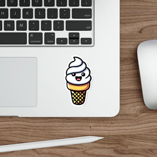 Waterproof Ice Cream Cone Sticker – An adorable waterproof sticker featuring a soft-serve ice cream cone with sprinkles, perfect for summer vibes on any surface. KEOLIX 