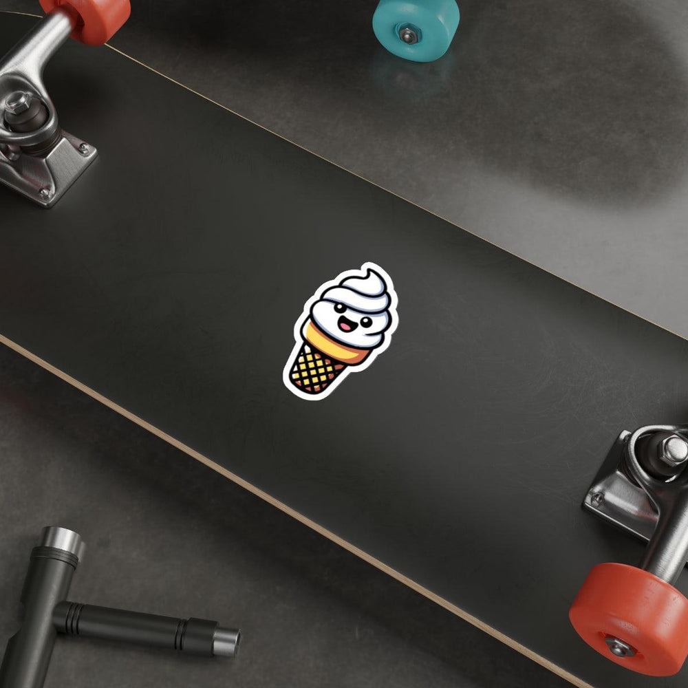 Waterproof Ice Cream Cone Sticker – An adorable waterproof sticker featuring a soft-serve ice cream cone with sprinkles, perfect for summer vibes on any surface.  KEOLIX 