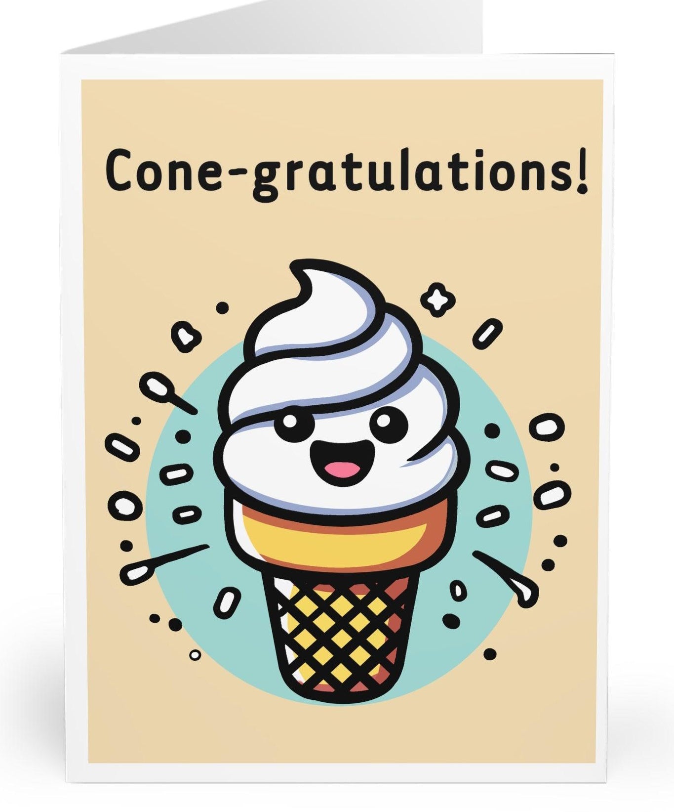 Cute congratulatory card featuring a smiling ice cream cone with the phrase 'Cone-gratulations!' Perfect for celebrating achievements, graduations, or special moments with a playful twist - KEOLIX 