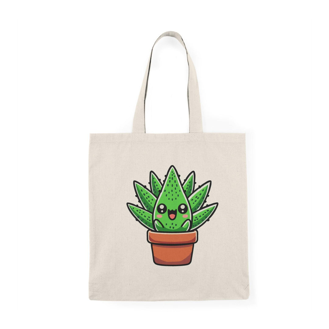 Eco-friendly canvas tote bag with a cute cartoon aloe vera plant design. Great for plant lovers and sustainable shopping - Baby Keo