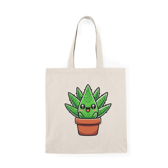 Eco-friendly canvas tote bag with a cute cartoon aloe vera plant design. Great for plant lovers and sustainable shopping - Baby Keo