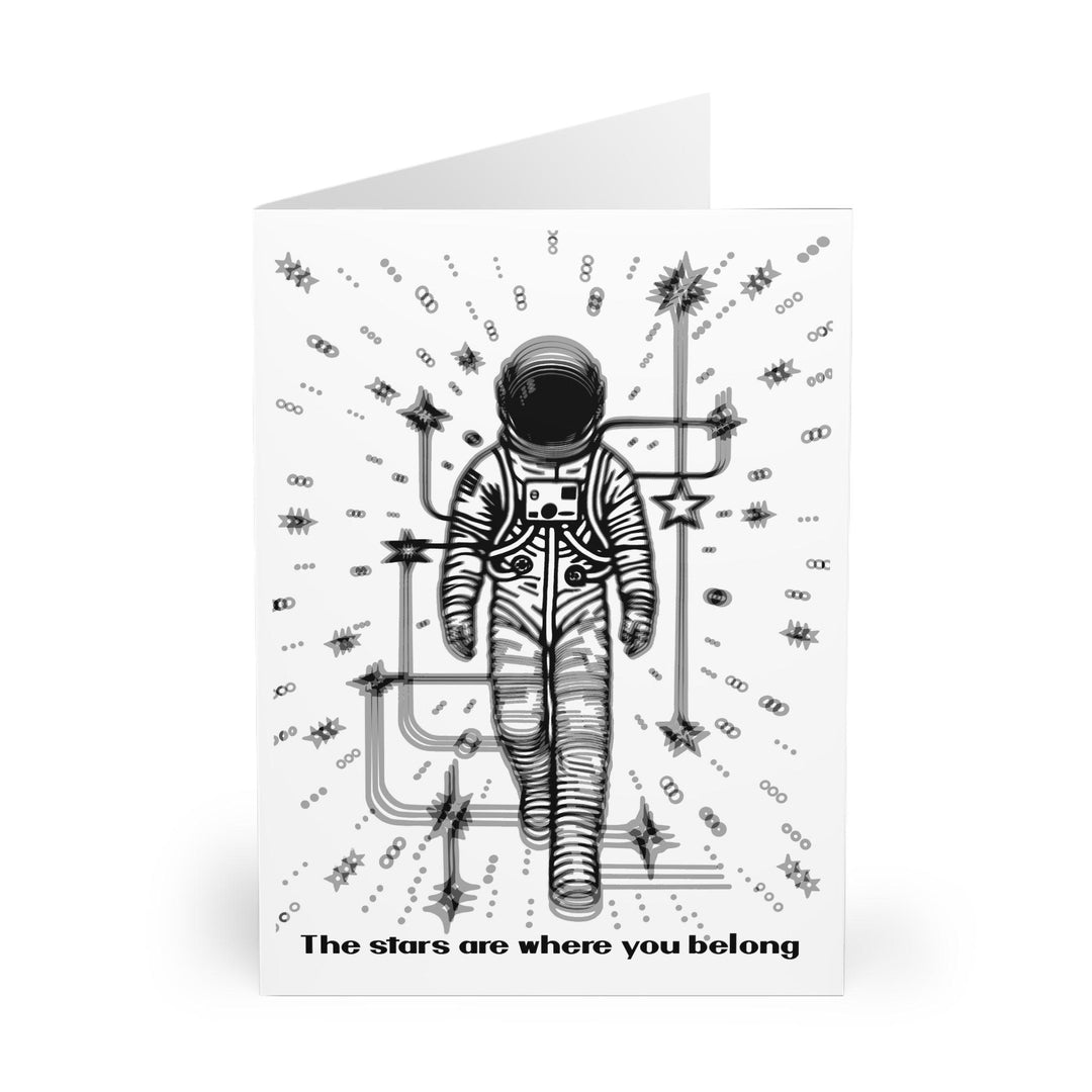 Elegant card with an astronaut floating among the stars and the phrase 'The Stars Are Where You Belong.' Perfect for someone who inspires or reaches for the stars - Baby Keo.