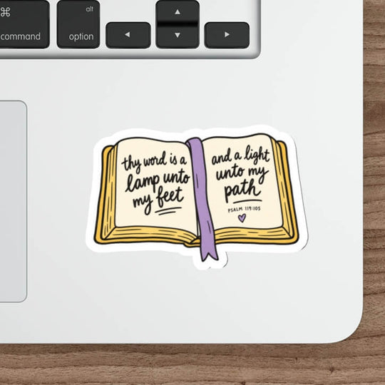 Psalm 119:105 Christian Bible sticker featuring an open Bible and the words Thy word is a lamp unto my feet and a light unto my path