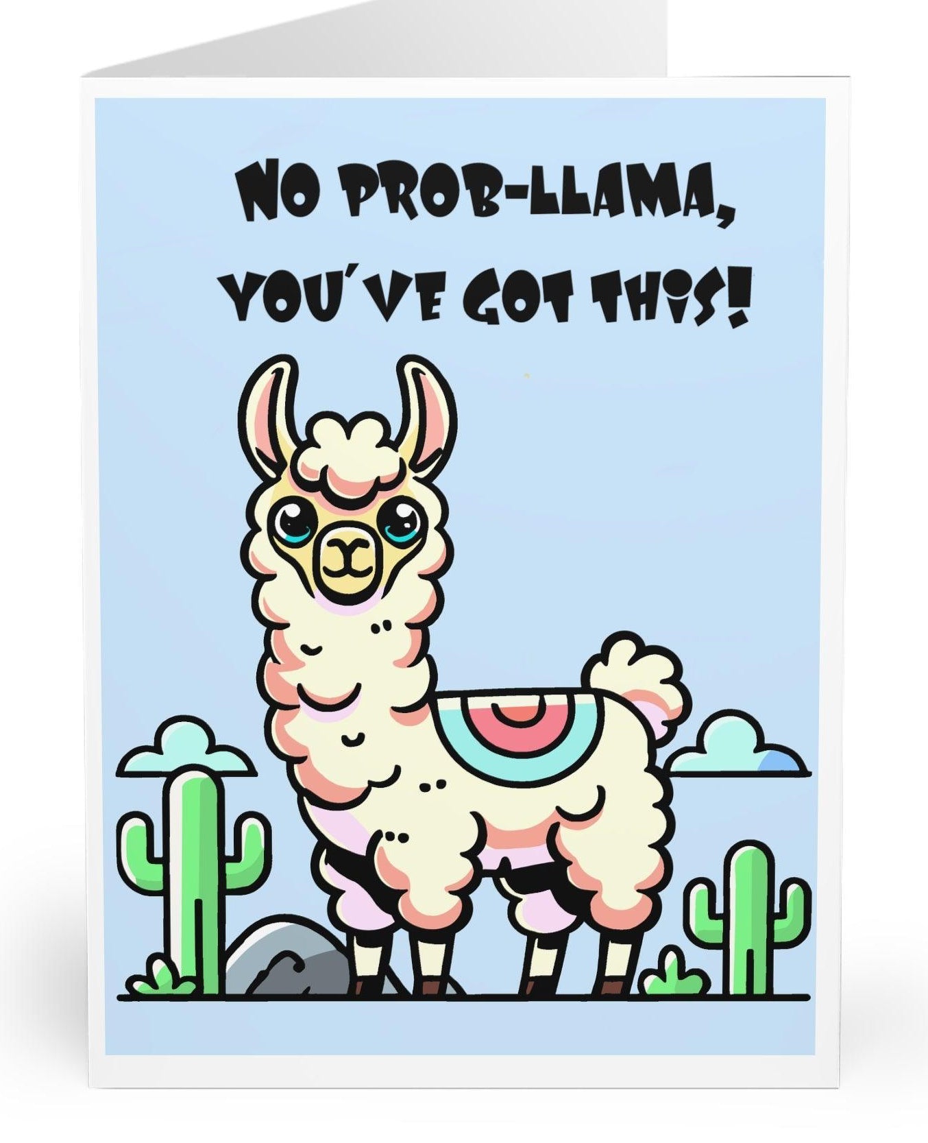 Encouraging greeting card featuring a cute llama with the phrase 'No Prob-Llama, You Got This!' Perfect for sending support and positivity - KEOLIX 