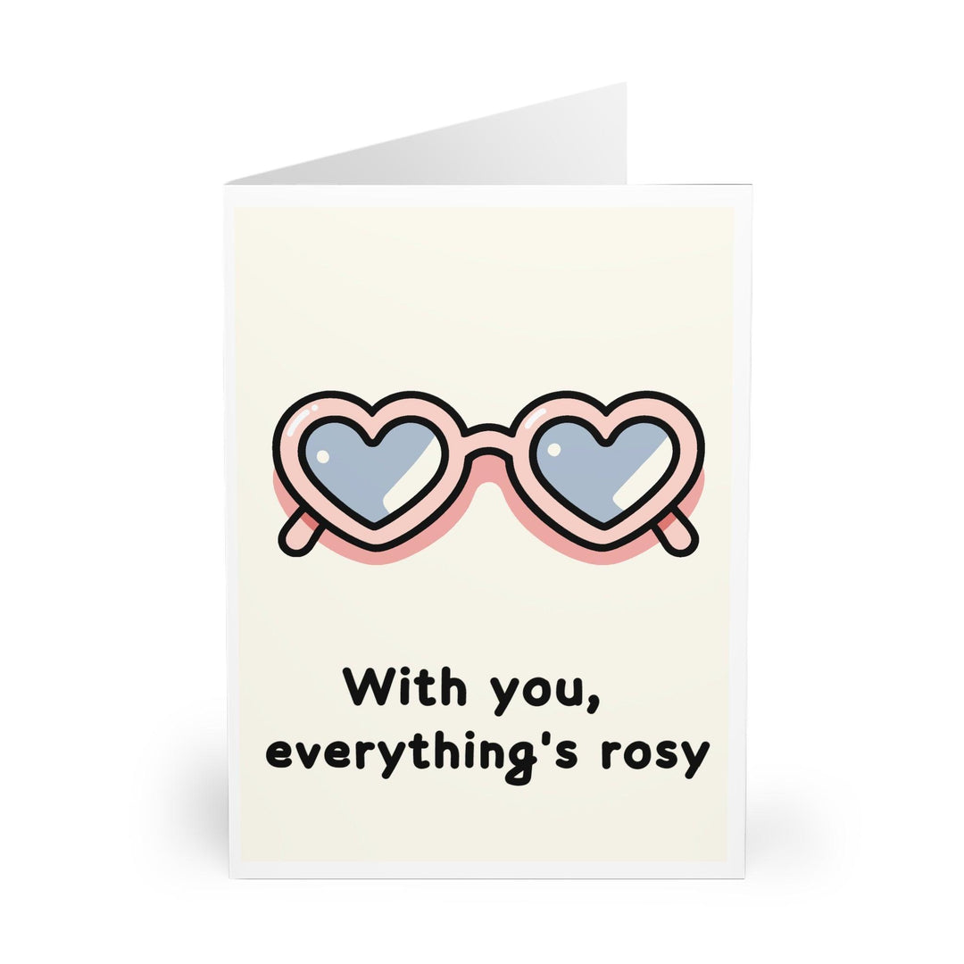 Lovely card with heart-shaped sunglasses and the phrase 'With You, Everything’s Rosy.' A sweet and romantic sentiment for someone special - Baby Keo