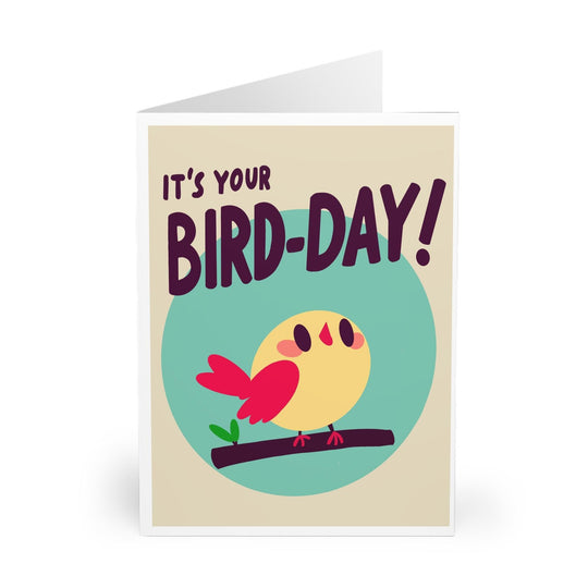Adorable birthday card featuring a cute bird with the phrase &